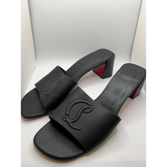 Christian Louboutin So CL Embossed Leather Mules Black Red Size 9.5/10 - Picture 6 of 11